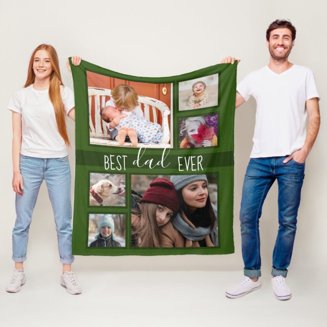 Best Dad Ever Father's Day Multi photo Green Fleece Blanket (In Situ)