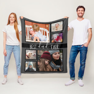 Best Dad Ever Father's Day Multi photo Grey Fleece Blanket