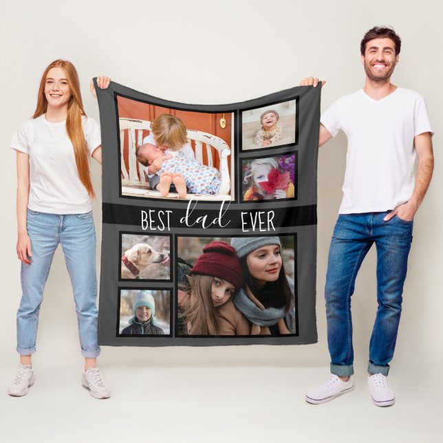 Best Dad Ever Father's Day Multi photo Grey Fleece Blanket (In Situ)