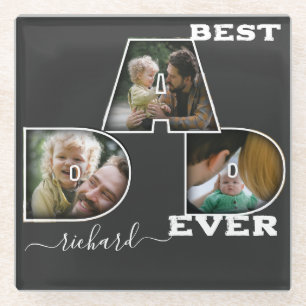 Best Dad Ever Father's Day Name Gift 3 Photo Glass Coaster