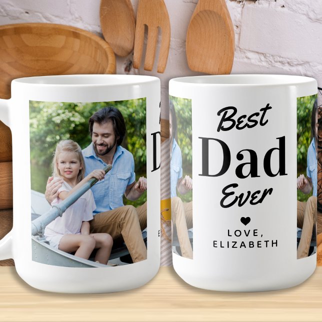 Best DAD Ever Father's Day Personalized 2 Photo Coffee Mug (Creator Uploaded)