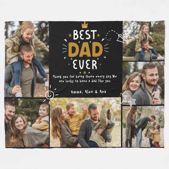 Best dad ever fathers day photo collage family  fleece blanket (Front (Horizontal))