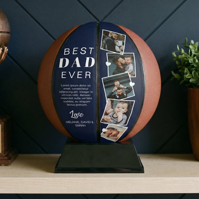 Best Dad Ever Fathers Day Photo Collage Navy Blue Basketball (Best Dad Ever Fathers Day Photo Collage Navy Blue Basketball)