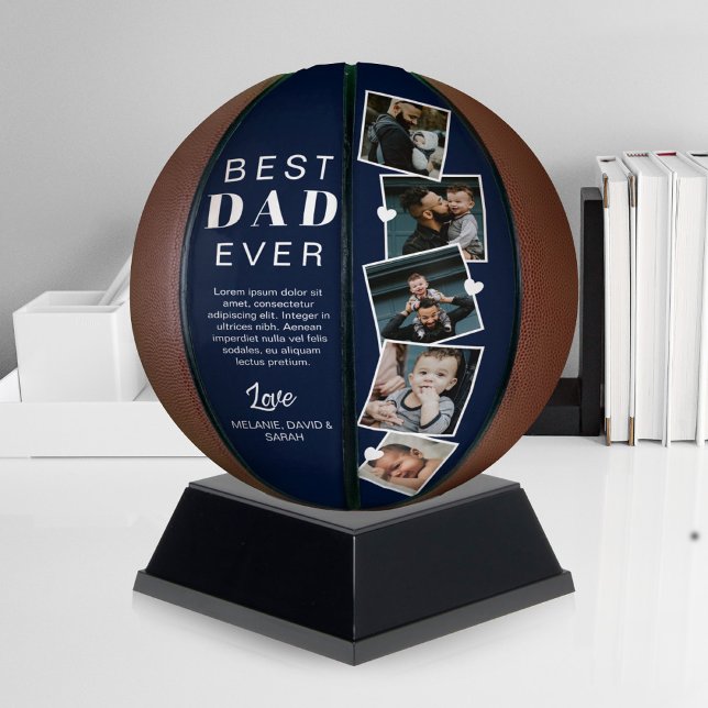 Best Dad Ever Fathers Day Photo Collage Navy Blue Basketball (Creator Uploaded)