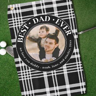 Best Dad Ever Fathers Day Plaid Custom Photo Golf Towel