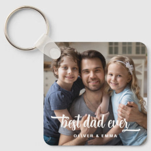 Best Dad Ever Father's Day Script Photo Keychain
