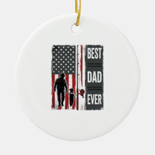 Best Dad Ever Fishing Flag Vintage Vector Design_1 Ceramic Ornament