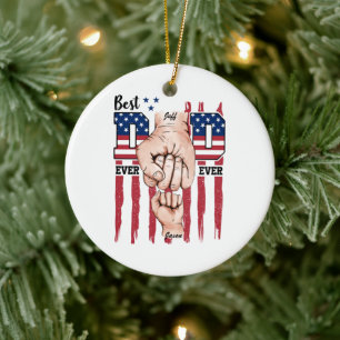 Best Dad Ever – Fist Bump USA Flag - 1 Child Ceramic Ornament