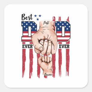 Best Dad Ever – Fist Bump USA Flag - 1 Child Square Sticker