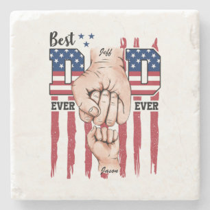 Best Dad Ever – Fist Bump USA Flag - 1 Child Stone Coaster