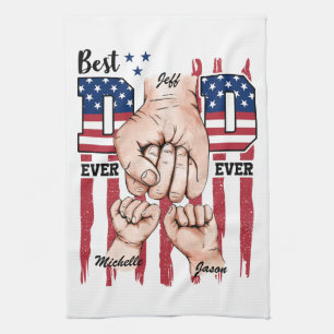 Best Dad Ever – Fist Bump USA Flag - 2 Kids Kitchen Towel