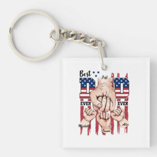 Best Dad Ever – Fist Bump USA Flag - 3 Kids Keychain