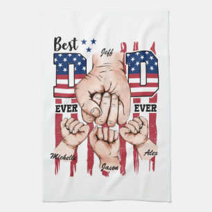 Best Dad Ever – Fist Bump USA Flag - 3 Kids Kitchen Towel