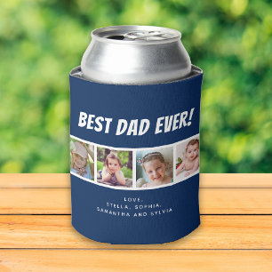 Best Dad Ever   Four Photos Dark Blue Can Cooler