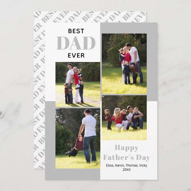 Best Dad Ever four photos grey Father's Day card (Front/Back)