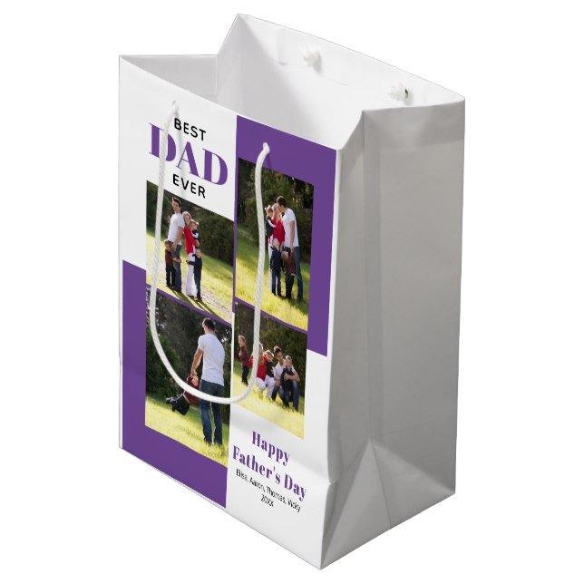Best Dad Ever four photos purple Father's Day Medium Gift Bag (Front Angled)