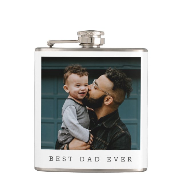 Best Dad Ever Full Photo Father's Day Personalized Hip Flask (Front)