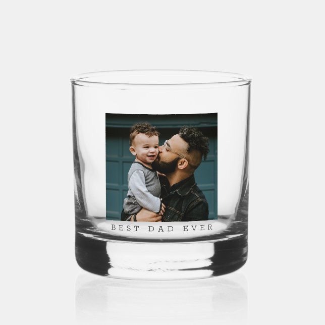 Best Dad Ever Full Photo Personalized Whiskey Glass (Front)