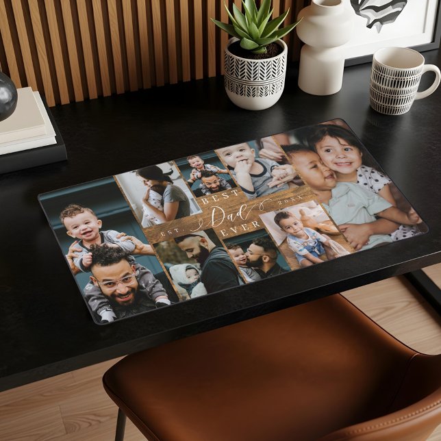 Best Dad Ever Gift Rustic Woodgrain Photo Collage Desk Mat (Best Dad Ever Gift Rustic Woodgrain Photo Collage Desk Mat)