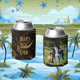 Best Dad Ever Gold Leafy Black Swirls Calligraphy  Can Cooler