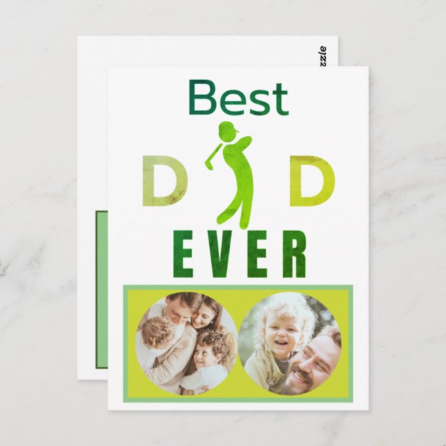 Best Dad Ever Golfer Custom Photo Message Postcard (Front/Back)