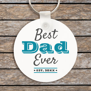 Best Dad Ever, Graphic Cool Modern Blue Typography Keychain
