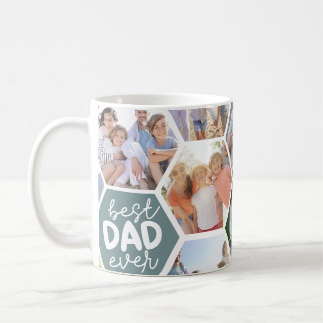 Best Dad Ever | Green Hexagons Photo  Coffee Mug (Left)