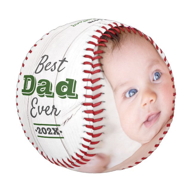 Best Dad Ever Green Typography Rustic Wood Modern Baseball (Angled)