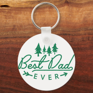 Best Dad Ever Green Typography with Trees Keychain