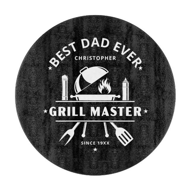 Best Dad Ever | Grill Master Custom Black & White Cutting Board (Front)