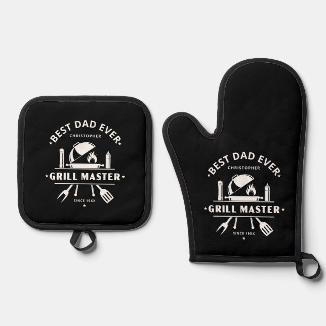 Best Dad Ever Grill Master Custom Oven Mitt & Pot Holder Set (Front)