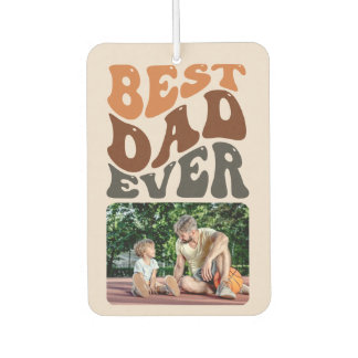 Best Dad Ever Groovy Retro Typography 2 Photo Car Air Freshener