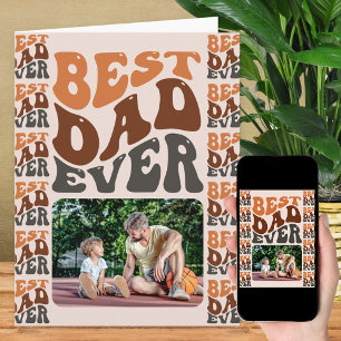 Best Dad Ever Groovy Retro Typography Photo Card