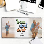 Best Dad Ever Groovy Text 2 Photos Desk Mat<br><div class="desc">This 2 photo desk mat is a fun personalized gift for dad! The design features the colourful text "best dad ever" with a groovy vibe. Personalize with the name(s) of his children.</div>