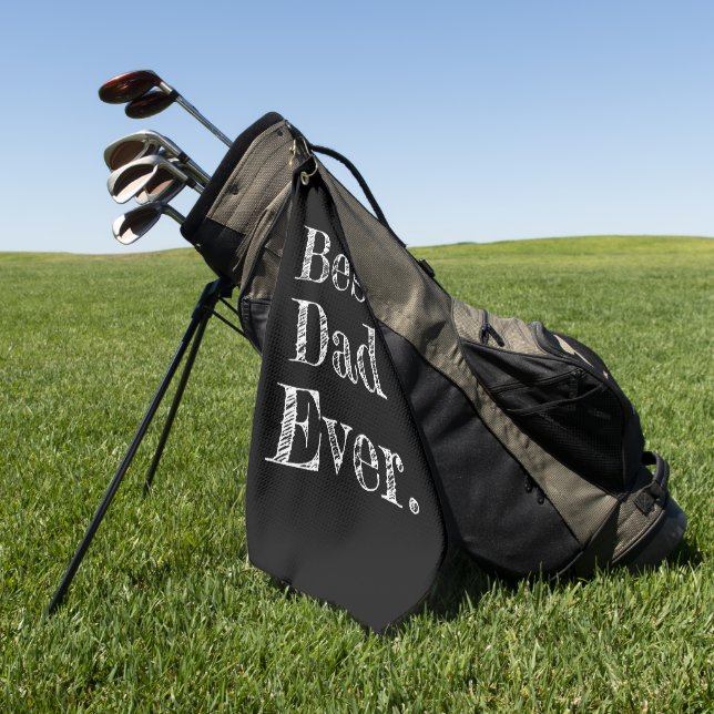 Best Dad Ever Hand Drawn Typography Black Golf Towel (Green)