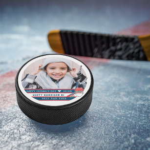 Best Dad Ever   Hand Lettered Photo Hockey Puck