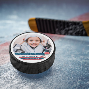 Best Dad Ever Hand Lettered Photo Hockey Puck