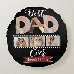 best dad ever,happy family three photo personalize round pillow