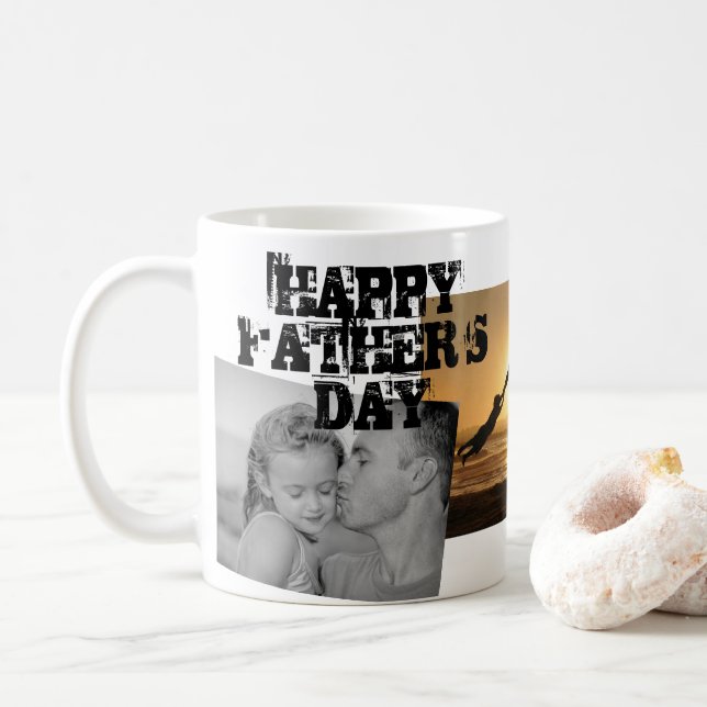 Best Dad Ever Happy Father’s Day 3 Photo Collage Coffee Mug (With Donut)