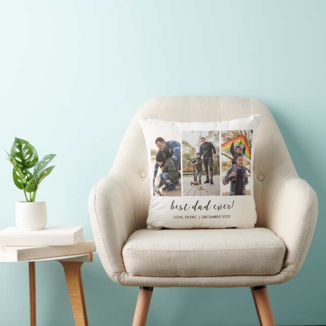 Best Dad Ever Keepsake Multi Photo Throw Pillow (Chair)