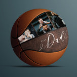 Best Dad Ever Leather Fathers Day Photo Collage Basketball<br><div class="desc">Give a beautiful personalized gift to your dad that he'll cherish forever. Special personalized family photo collage to display your special family photos and memories. Our design features a simple 3 photo design with "Dad" designed in a beautiful handwritten White script style & serif text pairing. The background features a...</div>