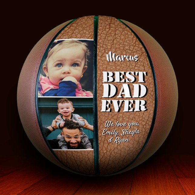  Best Dad Ever Leather Print 2 Photo Father`s Day Basketball (Creator Uploaded)