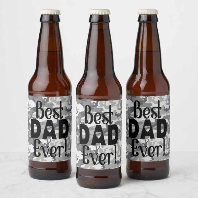 Best Dad Ever | Light Camouflage Grey Pattern Beer Bottle Label (Bottles)