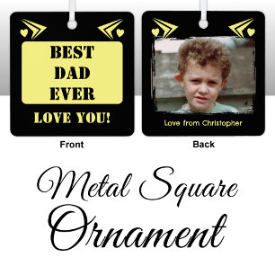 Best dad ever love you 1 photo yellow metal ornament