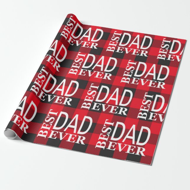 Best dad ever Lumberjack check red and black  Wrapping Paper (Unrolled)
