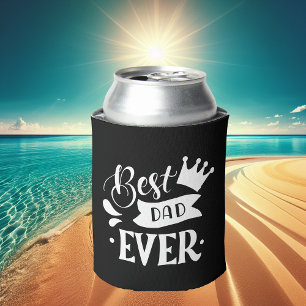 Best Dad ever modern black and white Can Cooler
