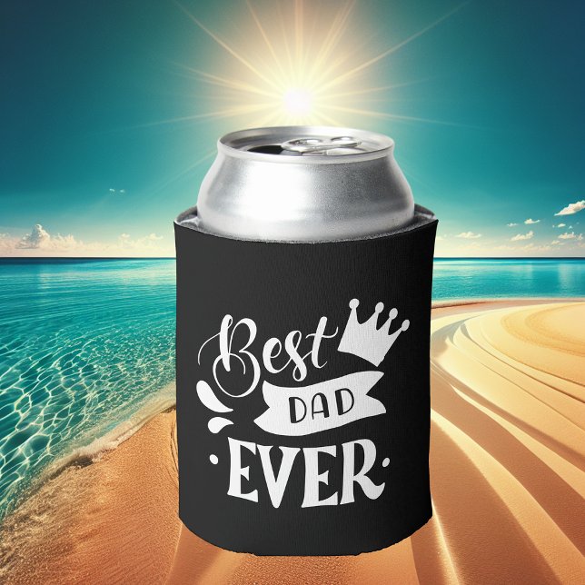 Best Dad ever modern black and white Can Cooler (Creator Uploaded)