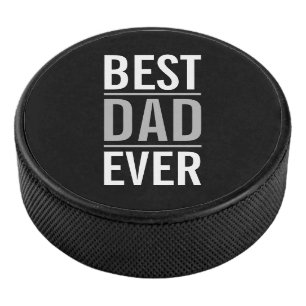 Best Dad Ever Modern Black Hockey Puck