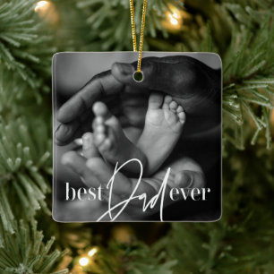 Best Dad Ever Modern Classic Simple Elegant Photo Ceramic Ornament