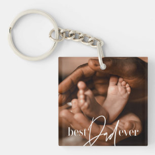 Best Dad Ever Modern Classic Simple Elegant Photo Keychain